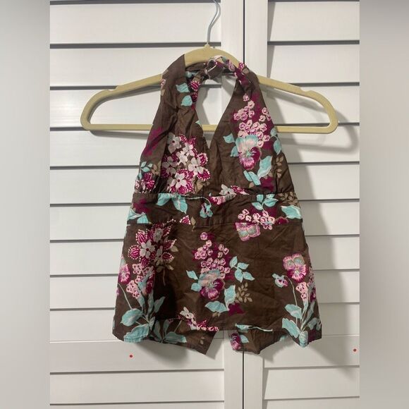 Old Navy Floral Halter Blouse - Brown and Pink - Picture 1 of 4